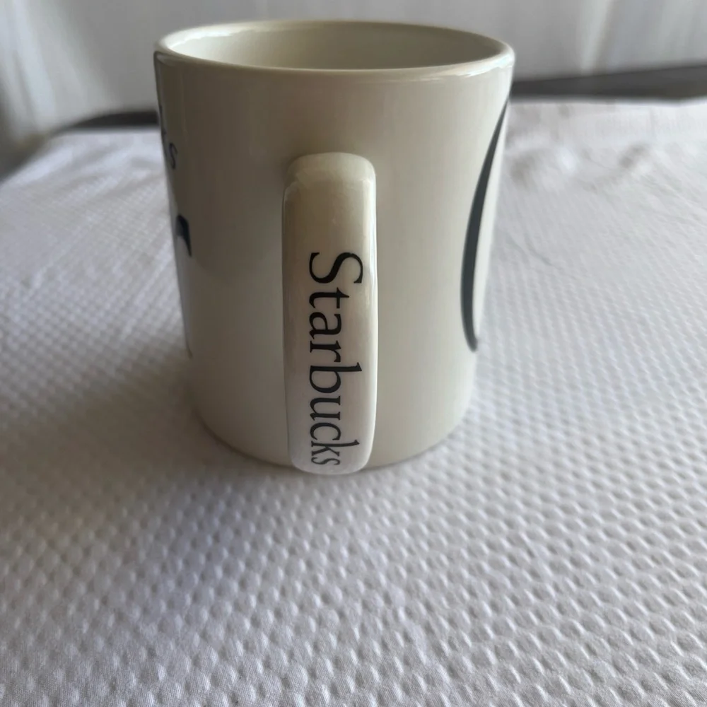 Starbucks White Mug with Black and‎ Blue Design